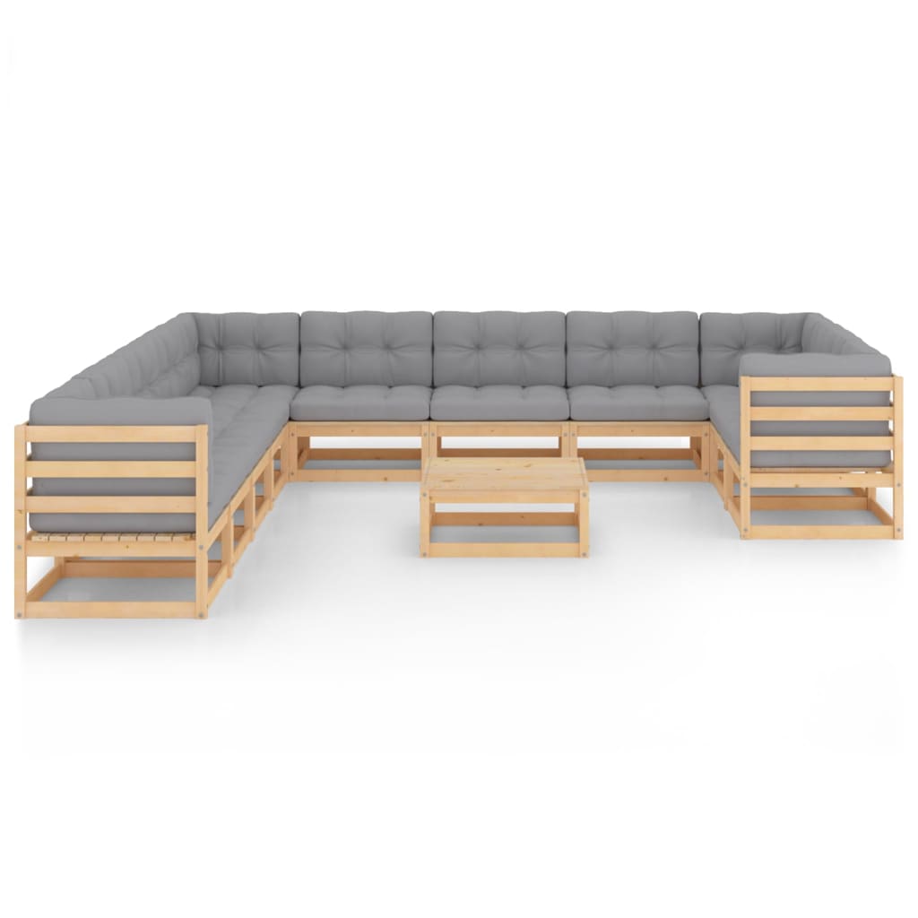 12-tlg. Garten-Lounge-Set mit Kissen Kiefer Massivholz